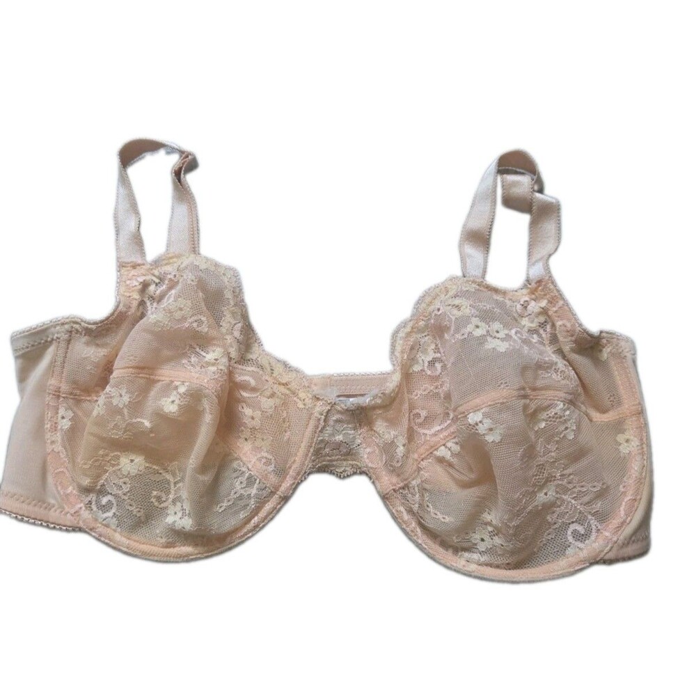 Delta Burke Peach Pink Floral Lace Sheer Underwire Bra Size 40D EUC